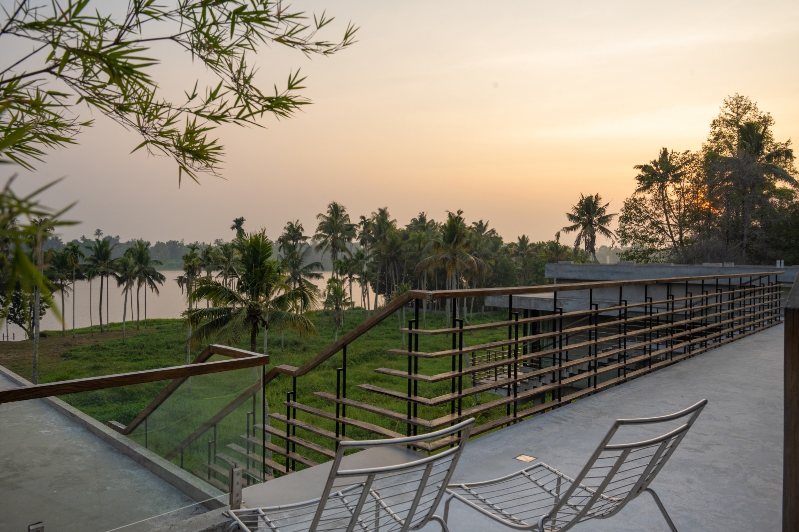 Rooftop sunset at Sovnear private estate